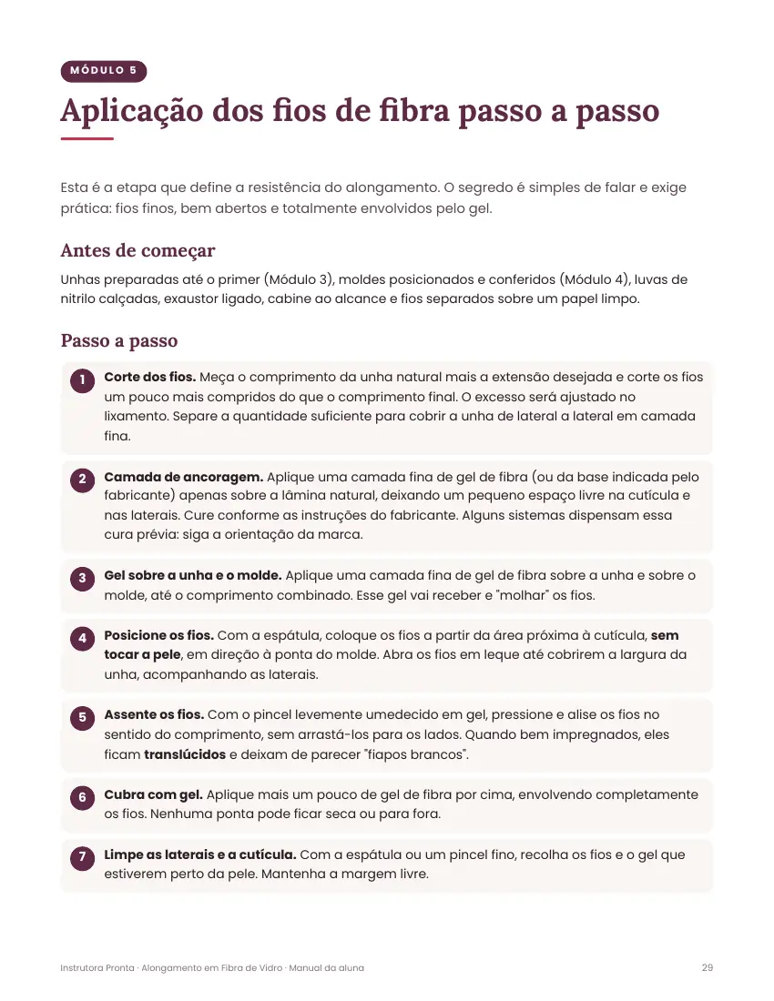 Manual da aluna: Passo a passo da aplicação dos fios de fibra