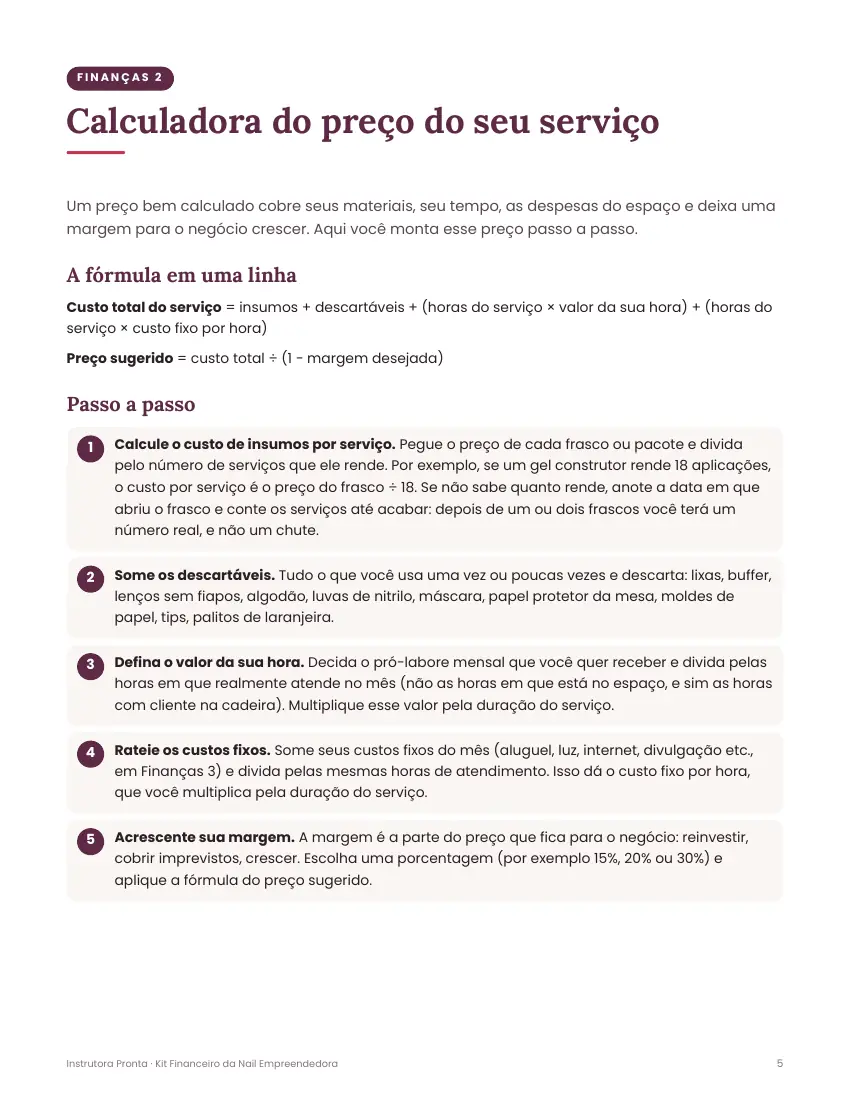 Kit financeiro: Calculadora do preço do seu serviço