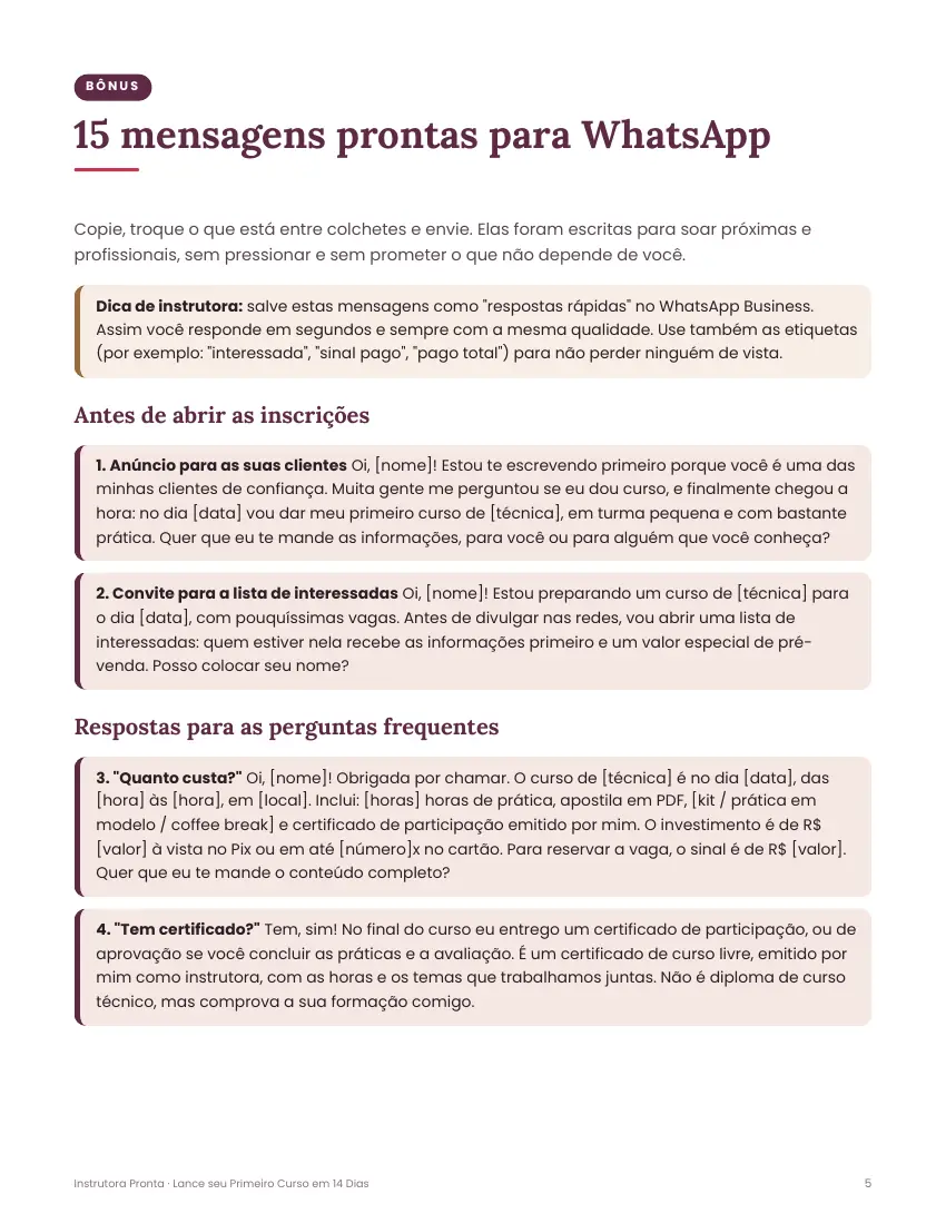 Bônus 14 dias: Mensagens prontas para WhatsApp